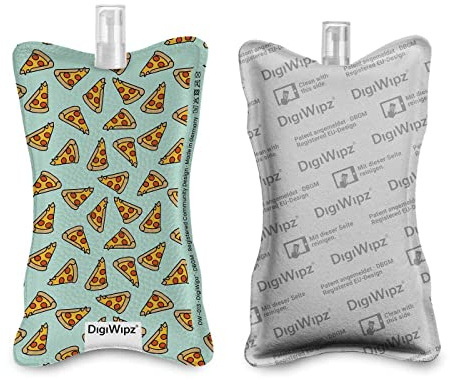 DigiWipz® The ingenious 2-in-1 display cleaner (Pizza Lover) – Screen cleaner for displays and touchscreens – Screen Cleaner Microfibre Sponge with Integrated Sprayer
