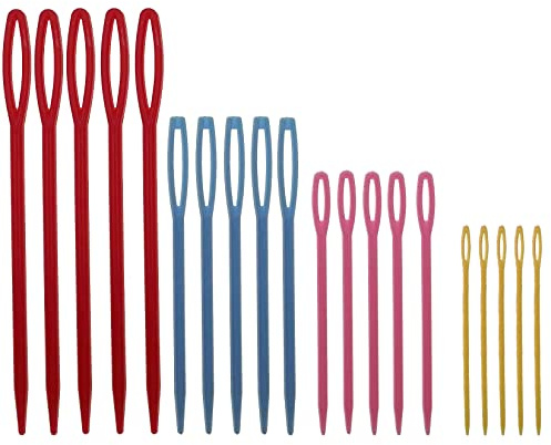 20 Pieces Large Eye Plastic Sewing Needles, Big Eye Stitching Needles | 4cm/5.7cm/6.9cm/9.2cm Lacing Weaving Needles for Craft, DIY and Knitting