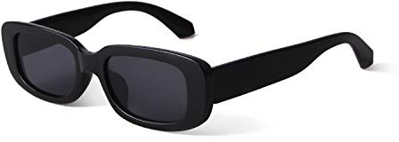 ESALIA Retro Rechteckige Sonnenbrille Farbige Linse Brille für Damen Herren Schwarz