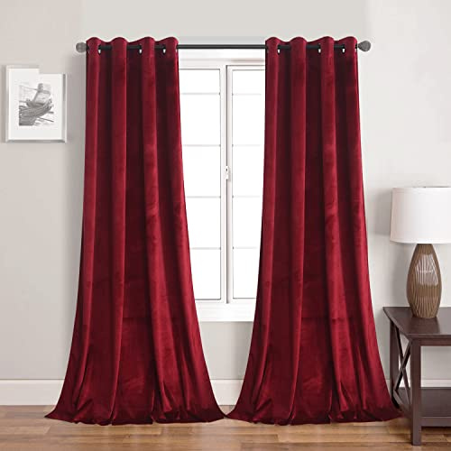 Burgundy Red Velvet Curtains Elegant Window Drapes for Living Room 84 Inch Long Light Dimming Room Panels Privacy Grommet Bedroom Sliding Door Backdrops Wedding Décor, Set of 2 (Burgundy)