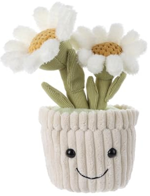 Apricot Lamb Soft Daisy Sunflower Plant Plush Toy, Stuffed White Flower Pot, Kawaii Plushie for Kids, 10