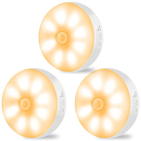 GONICVIN Sensorlampor, uppladdningsbar, trådlös vägglampa, LED nattlampor, auto/på/av, trappor, vardagsrum, korridorer, garderob, kök under skåp (3-pack, varmt ljus)