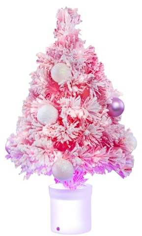 Christmas Tree World | 2ft Artificial Baby Pink LED Fibre Optic Tree | Bushy and Luxury Quality PVC Tips, Flocked | Easy to Assemble and Take Down | 35cm Diameter