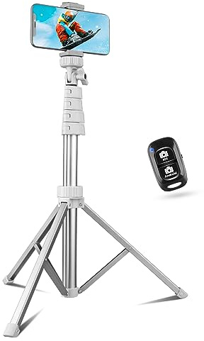 Sensyne 67 Phone Tripod & Selfie Stick, Extendable iPhone Tripod Stand with Wireless Remote and Phone Holder, Compatible with Cell Phone, Camera (Silver)
