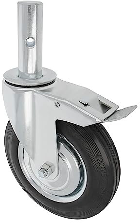Amig - Ruota Ponteggio Maschio | Con Freno | Ø200 mm | Carico Massimo: 200 kg | Nucleo Metallico e Banda in Gomma | Cuscinetti a Rulli | Progettata Appositamente per Uso Industriale | Nero