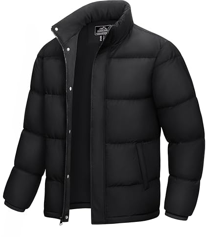 MAGCOMSEN Mens Puffer Jacket Winter Insulated Down Jacket Windproof Water Resistant Warm Bubble Coat with Zip Pockets