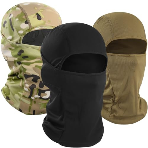 WTACTFUL 3 Stück Sturmhaube Motorrad Sommer Herren Sturmmaske Balaclava Damen Ski Maske Winter Atmungsaktiv für Skifahren Snowboarden Motorradmaske Fahren Fahrrad Gesichtsmaske Schwarz Khaki Tarnung