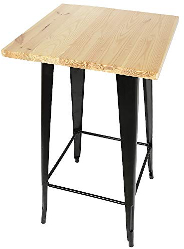 Supfine Stehtisch, quadratischer Bartisch aus Stahl, Industriedesign, Bistrotisch 60 x 60 x 110 cm, Stehtisch (natürliches Holz)