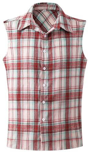 Iris Sprite Chemise décontractée à Carreaux sans Manches en Flanelle boutonnée pour Homme, Coupe Ample avec Poche, Blanc -A210, XL