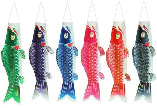 Tsffae 6 Pièces Carpe Japonaise Manche À Air Streamer Poisson Drapeau Cerf-Volant Japonais Koinobori Carpe Cerf-Volant Coloré Manche À Vent Carpe Vent Chaussette Drapeau Suspendu Décor
