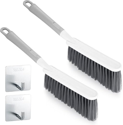 2 Pcs Stiff Bristle Hand Brush, Hand Broom, Portable Stiff Cleaning, Sweeping Indoor Outdoor, Car Wash, Dust, Soft Bristles Car Rim for Bed Sofa Clothes Pet Hair