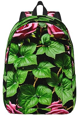 YQxwJL Lierre Fleurs Arbre Impression Toile Portable Sac à Dos Extérieur Décontracté Voyage Sac à Dos Livre pour Hommes Femmes, Lierre rose motif floral avec feuilles printanières, S
