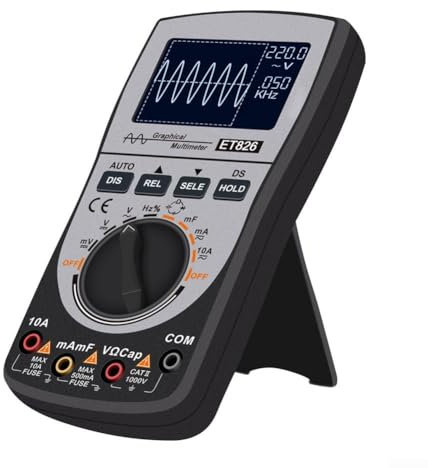 Osciloscopio digital de mano, 2 en 1 ET826 HD pantalla osciloscopio multímetro con utiliza tecnología de calibración de panel y calibración de memoria