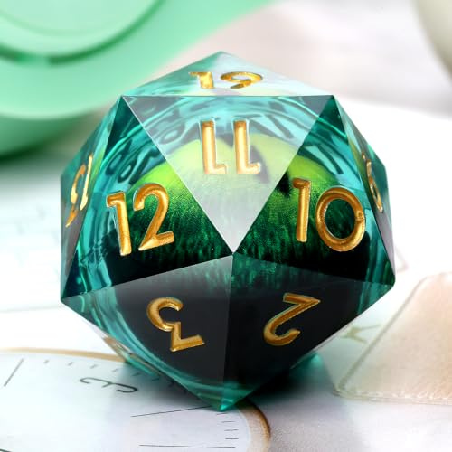 Spindown 33 mm D20 Würfel, DNDND Flüssigkern, Drachenauge, 20-seitige Würfel mit wunderschöner Geschenkbox für Dungeons und Drachen, Grün