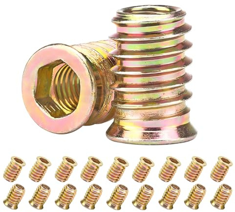 Qrity 20x Insertos Roscados para Madera M8x20mm Tuercas de Inserción | Tuerca Hexagonal en Acero al Carbono, Insertos Roscados Galvanizadas, para Reparación Muebles, Camas y Bricolaje