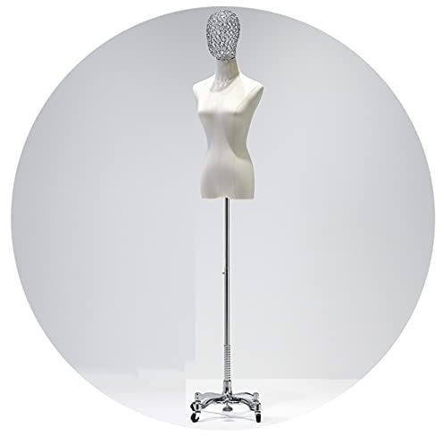 VNNHGB Weiblicher Schaufensterpuppen-Torso-Körper, Schneiderpuppen-Kleidungsständer, Schneiderpuppe mit hohlem Kopf für Schneiderinnen, Verstellbarer universeller Radstand, 2 Stile (Silbe