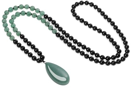 COAI Collana Rosario da Donna in Pietre Dure, Collana Mala 108 Grani in Onice e Avventurina Verde Annodate a Mano e Ciondolo Goccia