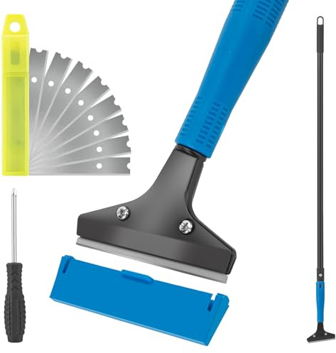 KeFanta Floor Scraper Heavy Duty, 4 Wide Razor Blade Scraper Tool with 45.7 Long Handle, 10PCS Extra Metal Blades, Scraper for Cleaning Glass Wall Gum Paint Tile Glue Linoleum Sturdy Durable