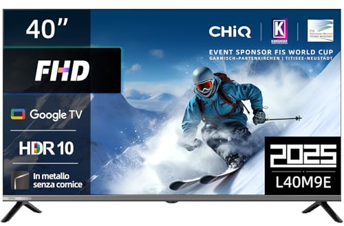 CHiQ L40M9E 40 Zoll (100 cm) Fernseher Smart TV, FHD, HDR10, Google TV, Google Assistant, TripleTuner DVB-C/T/T2/S/S2, Dolby Audio,DBX-tv, Chromecast Built-in, HDMl, USB,Metallfreies Design,Schwarz