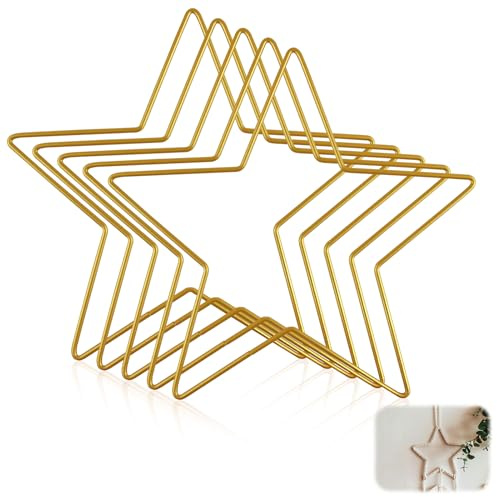 Batheidon 5 anelli di metallo a stella dorati da 20 cm,telaio stelle in metallo,stella metallica, decorazioni per matrimoni, feste,acchiappasogni fai da te e progetti creativi,decorazione da appendere