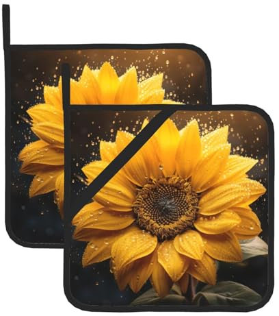 Set di 2 presine con stampa di girasole, da cucina, per donne e uomini, per cucinare al forno a microonde, barbecue