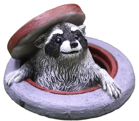 Hrtyvhin Bol Réaliste Couvercle Raton Laveur Figurine Dessin Animé Résines Animales Statue Pour Étagère De Bureau Et Décor Paysage De Jardin