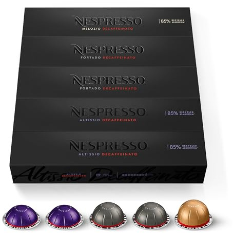 Nespresso Vertuo - Assortiment Décaféiné - 50 Capsules Café | Compatible avec les machines Nespresso Vertuo - Formats Espresso - Gran Lungo et Mug pour une dégustation variée