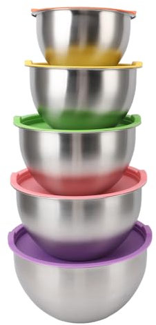 Ciotole di Miscelazione in Acciaio Colorato a 5 Pezzi per Cottura, Preparazione, Cottura e Porzione