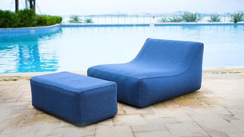 PREMIUM PRØ DES!GN Aufblasbare Liege Outdoor, doppelwandig mit weicher Textiloberfläche, Strand Liege aufblasbar, Camping Sessel aufblasbar, Lounge (Meridian Chair mit Lounge Sitz, Blau)