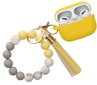 kwmobile Coque pour Apple Airpods Pro 2 avec dragonne - Housse de Protection en Silicone avec Porte-clés - Étui pour écouteurs - Jaune