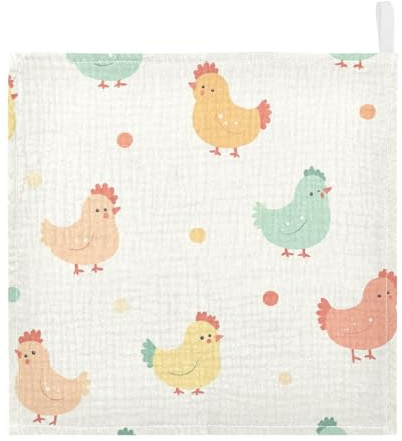 GuoChe Musselin-Waschlappen mit Hühnern, Unisex, 100 % Baumwolle, für Kinder, Mädchen und Jungen, 5 Stück
