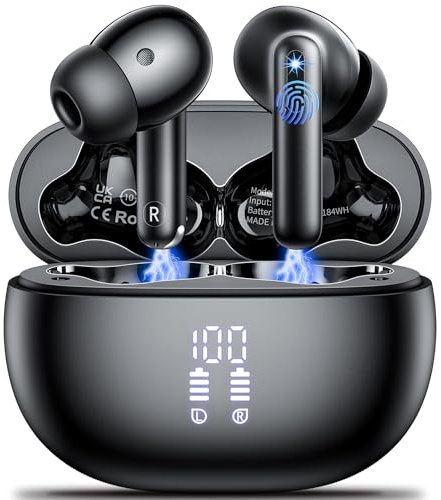 Cuffie Bluetooth, Auricolari Bluetooth Mini Sport 5.4 con 4 HD ENC Cancellazione Rumore Hi-Fi Stereo Touch Control Cuffiette Wireless LED Display 42H Autonomia IPX7 Impermeabili, for iOS Android, Nero