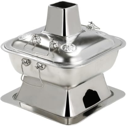 QUSYZD Marmite Chinoise carrée rétro en Acier Inoxydable, marmite Chinoise pour Camping, cuisinière d'extérieur, ustensiles de Cuisine, Argent 32 cm,