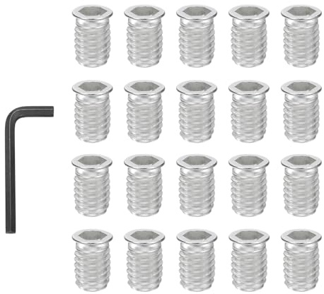 PATIKIL 20 Pcs Threaded Inserts Nuts, M10x25mm Carbon Steel Hex Socket Drive Screw-in Wood Insert Metric Bolts Fastener with Wrench for Home Furniture, White