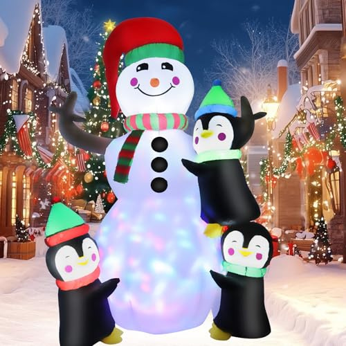 CAUTIOUS 2m Aufblasbare Weihnachtsdeko Aussen, aufblasbare Schneemann mit eingebauten LED-Lichtern selbstaufblasbarer Schneemann Yard Dekoration Weihnachtsfigur für den Außen Innen Garten Rasen