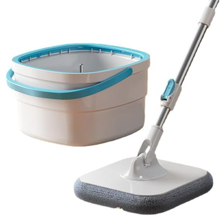 IUYIXWFP Sistema de trapeador y cubeta giratorios Cuadrados con 2 Almohadillas de Microfibra, trapeadores giratorios de 360° con escurridor automático y Sistema de separación