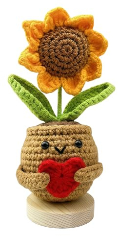Crochet Sunflower in Pot,Handmade Crochet Flowers Gifts For Women Men | Positive Presents for Her Mother TeacherFriends Birthday Thank You Leaving Christmas Positive Flower Emotional Support Plant