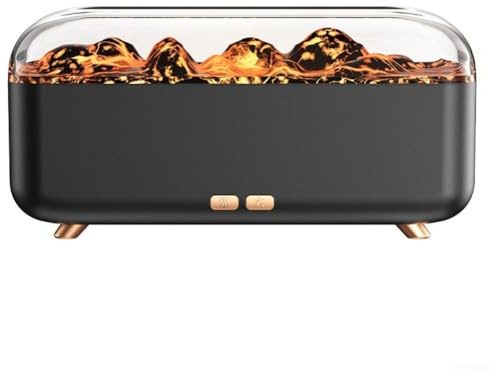 Oil Diffuser Flame Fireplace, 204 * 79 * 103mm Quiet Air Humidifier Electric Aroma Diffuser Waterless Auto-Off Colour Changing For Home(Black)