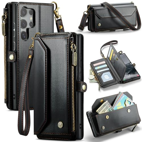 Étui portefeuille pour iPhone 17 Pro Max, étui de téléphone en cuir avec fermeture éclair, dragonne amovible et bandoulière