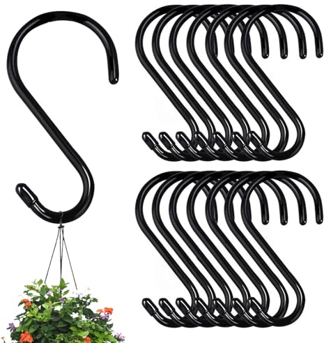 LZYDKH Lot de 15 grands crochets en S robustes en métal antirouille avec revêtement en caoutchouc noir 15 cm pour suspendre des plantes, ustensiles de cuisine, sacs, pots, salle de bain, chambre à