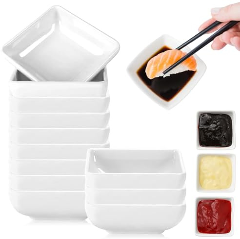 Cuencos Aperitivos, 16 Unidades Cuencos Para Salsa, Vajillas de Porcelana, Cuencos Cuadrados para Salsa de Soja, para Aperitivos, Sushi, Salsas de Soja, Especias y Postre, Blanco, 7.3 cm
