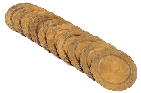JJsdwin Lot de 100 assiettes de chargement antiques en plastique de 33 cm - Chargeurs décoratifs pour mariages et réunions de famille - Style rétro européen