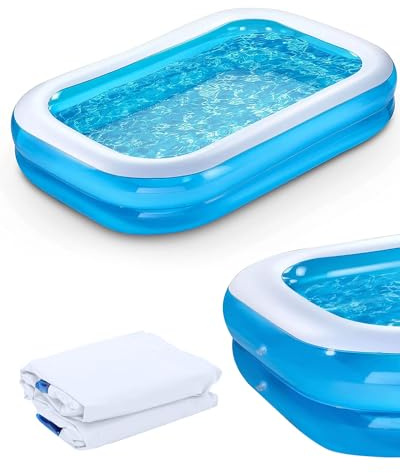 Maraiss 260 x 175 x 50cm Inflatable Paddling Pool for Kids and Adults, 2.6M Large Rectangular Family Swimming Pool for Backyard Garden Party, Indoor Outdoor Paddling Pool (2.6M)