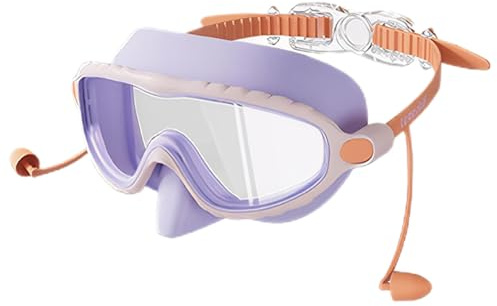 Uanqfegy Anti-Fog Barn Simglasögon med Nässkydd, Justerbar Läckagefri Mask med Öronproppar för Ålder 3-15, Lila
