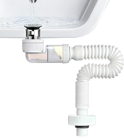 yotutun 1 1/4 Zoll Siphon Waschbecken, Raumsparsiphon Flexibler Ablaufschlauch 360° Einstellbarer Syphon Abflussrohr Austauschbarer Abwasserrohr mit Geruchsverschluss für Badezimmer Küchenspüle