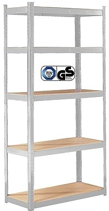 Arebos Schwerlastregal 180x90x40 cm | 875kg Tragkraft | 0,63 mm | 5 MDF-Platten | Einfache Montage durch Stecksystem Regal Lagerregal Kellerregal Steckregal Werkstattregal | Silber