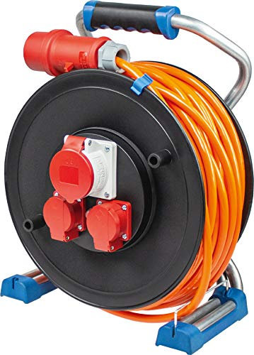 as - Schwabe Xperts Doppelrohr Profi-Kabeltrommel 25 m H07BQ-F 5G2,5 mit 400V CEE Stecker, 2 Schutzkontaktsteckdosen 230V, 1 CEE-Steckdose 5-polig, 400V 16A, Klappdeckel, IP44, Made in Germany, 23668