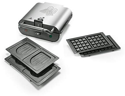 SENYA Gaufrier 2-en-1 - Plaques Interchangeables Gaufres et Croque-Monsieur, Revêtement Antiadhésif, 800W, Argent - SYCK-WM003S