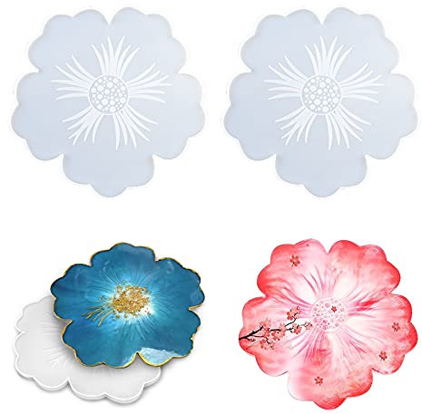 duoyif Epoxidharz Formen Silikonformen Epoxidharz Blumen Diy Untersetzer Silikonform Harzform Gießen Formen Blume Gussform Für Untersetzer Art Blumen Kerzenmatten Kaffeematte Geschirrmatten 2Stücke