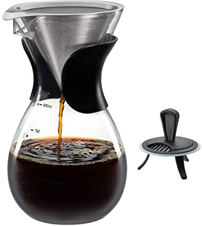 GEFU Kaffeebereiter BUTIO 800 ml – Pour Over Kaffeekanne mit Permanentfilter | Hitzebeständiges Borosilikatglas | Nachhaltiger Handfilter